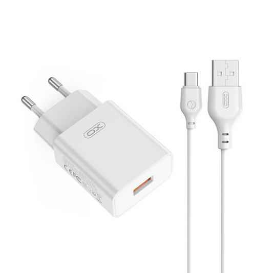 Nätadapter med USB-C-kabel XO Design L127, 18W, 3A, 1 x USB-A, Vit