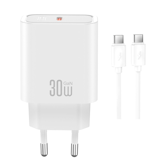 Nätadapter med USB-C-kabel XO Design CE41, 30W, 3A, 1 x USB-C, Vit