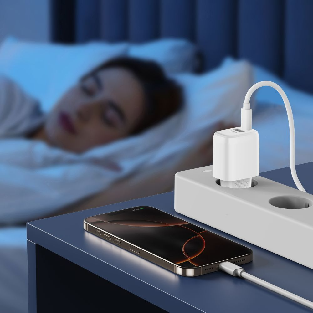 Nätadapter med USB-C-kabel Tech-Protect NCA20, 20W, 3A, 1 x USB-A - 1 x USB-C, Vit