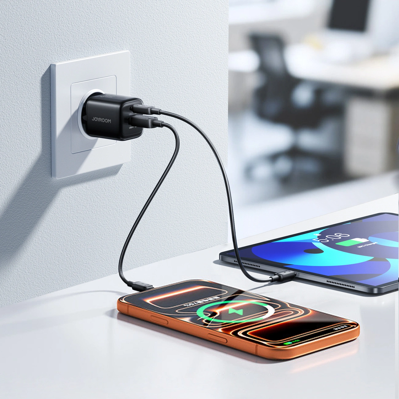 Nätadapter med USB-C-kabel Joyroom JR-TG7, 33W, 3A, 1 x USB-A - 1 x USB-C, Svart