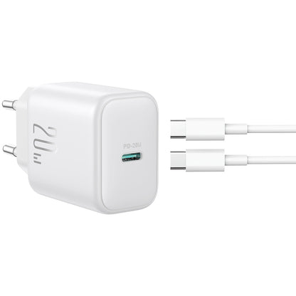 Nätverksladdare med USB-C-kabel Joyroom JR-TCF20, 20W, 3A, 1 x USB-C, Vit