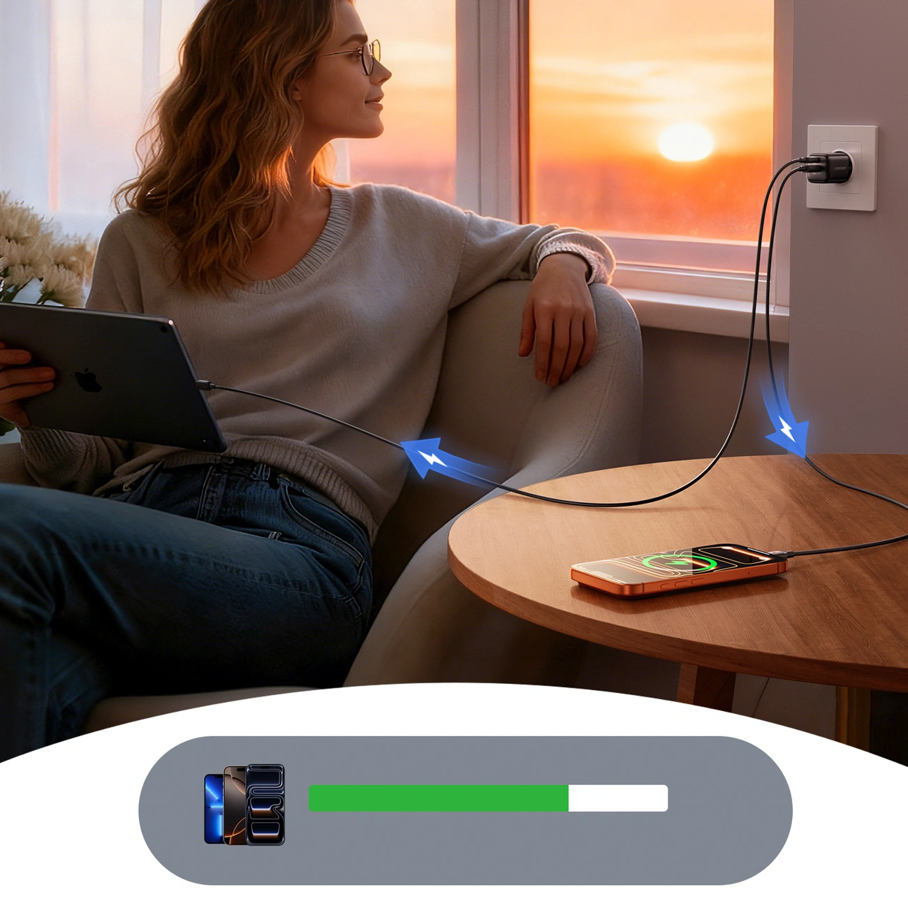 Nätadapter med USB-C-kabel Joyroom JR-TG7, 33W, 3A, 1 x USB-A - 1 x USB-C, Svart
