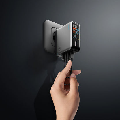 Nätadapter med USB-C-kabel Cuktech AD1204U Display, 120W, 6A, 1 x USB-A - 2 x USB-C, Silver