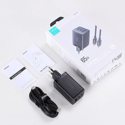 Nätverksladdare med USB-C-kabel Joyroom TCG01, 65W, 3.25A, 1 x USB-A - 2 x USB-C, Svart