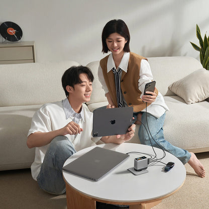 Nätadapter med USB-C-kabel Cuktech AD1204U Display, 120W, 6A, 1 x USB-A - 2 x USB-C, Silver