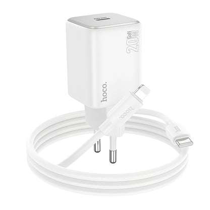 Network Charger with Lightning Cable HOCO N40, 20W, 3A, 1 x USB-C, White