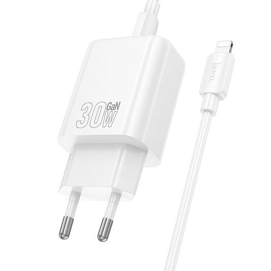Nätverksladdare med Lightning-kabel HOCO N62, 30W, 3A, 1 x USB-C, Vit