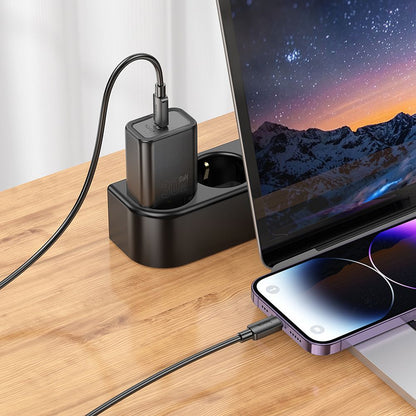 Nätverksladdare med Lightning-kabel HOCO N62, 30W, 3A, 1 x USB-C, Svart