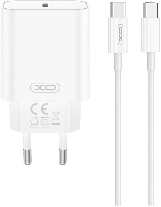 Nätverksladdare med USB-C-kabel XO Design CE32, 20W, 3A, 1 x USB-C, Vit