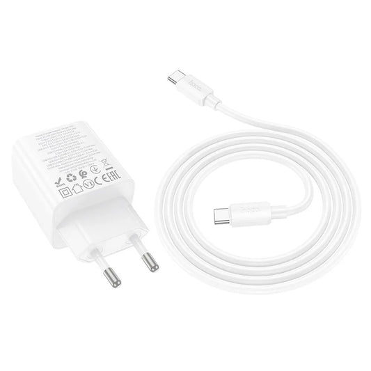 Nätverksladdare med USB-C-kabel HOCO N55, 20W, 3A, 2 x USB-A - 2 x USB-C, Vit