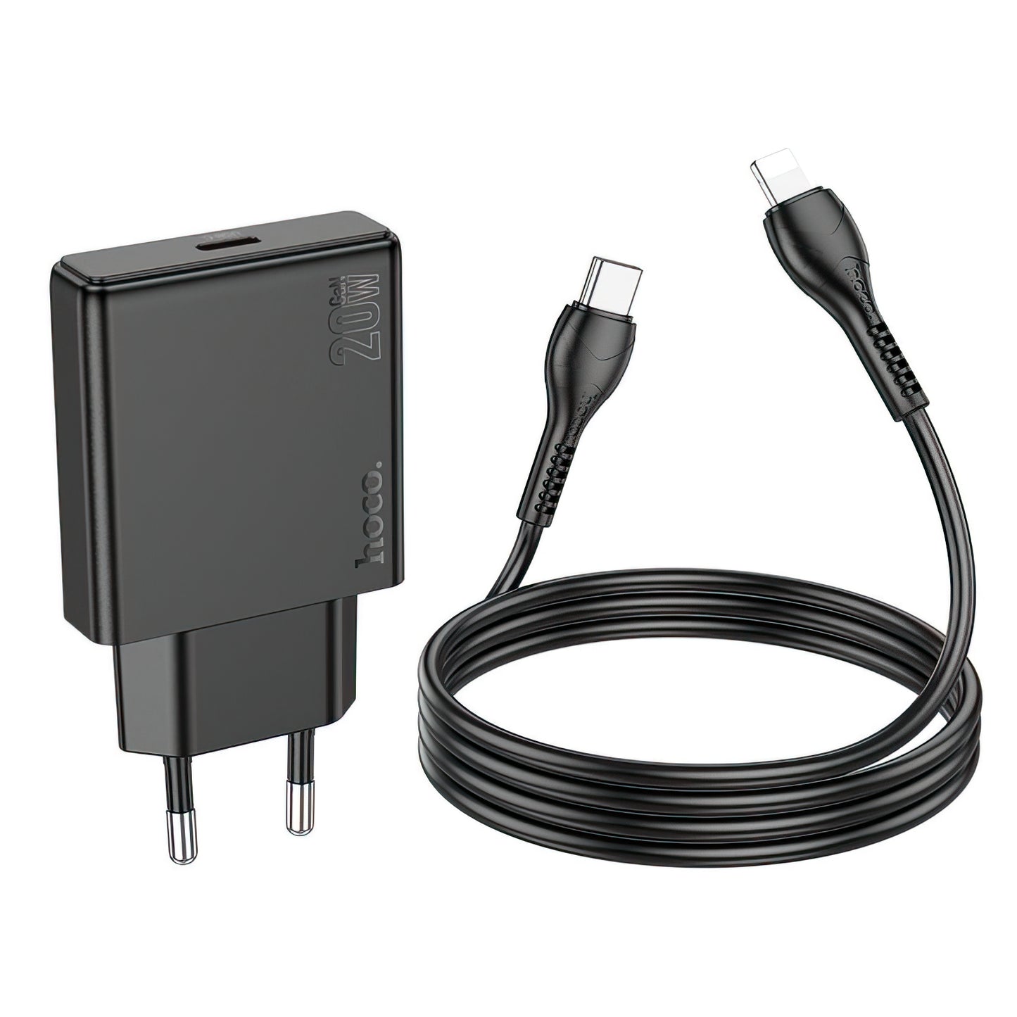 Nätverksladdare med Lightning-kabel HOCO N37, 30W, 3A, 1 x USB-C, Svart