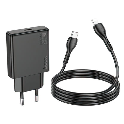 Nätverksladdare med Lightning-kabel HOCO N37, 30W, 3A, 1 x USB-C, Svart