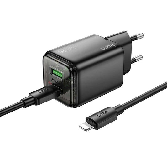 Nätverksladdare med Lightning-kabel HOCO N52, 20W, 3A, 1 x USB-A - 1 x USB-C, Svart