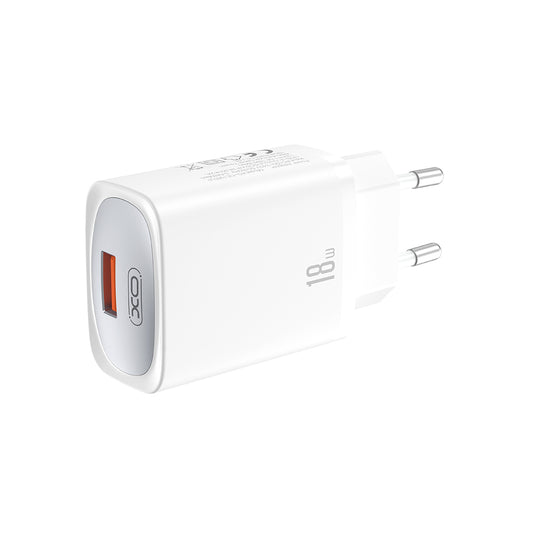 Nätverksladdare med USB-C-kabel XO Design CE19, 18W, 3A, 1 x USB-A, Vit