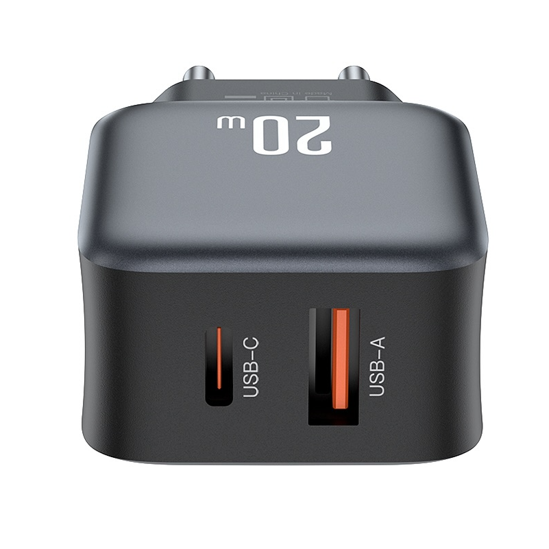 XO Design L154 Network Charger with Lightning Cable, 20W, 3A, 1 x USB-A - 1 x USB-C, Black