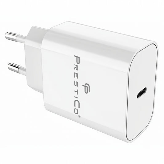 Nätverksladdare med USB-C-kabel Prestico F15S-C, 30W, 3A, 1 x USB-C, Vit