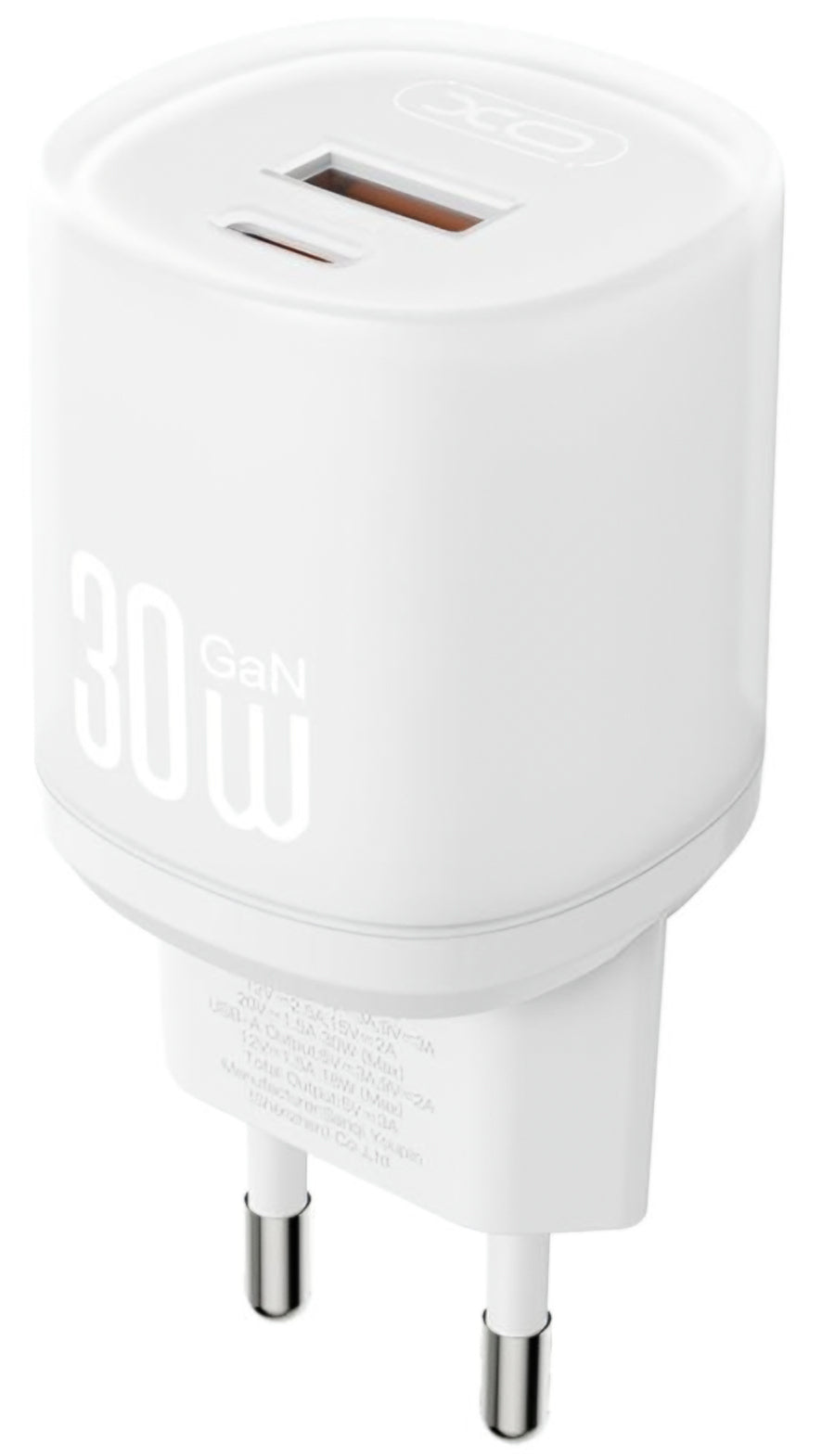 Nätverksladdare med USB-C-kabel XO Design L151, 30W, 3A, 1 x USB-A - 1 x USB-C, Vit