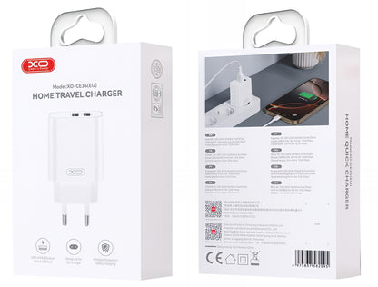 Nätverksladdare med Lightning-kabel XO Design CE34, 12W, 2.4A, 2 x USB-A, Vit