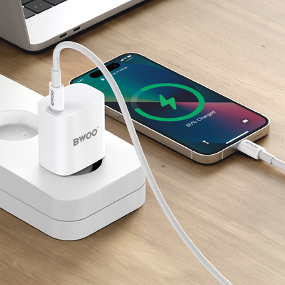 Nätverksladdare med USB-C-kabel BWOO CDA159, 20W, 3A, 1 x USB-C, Vit