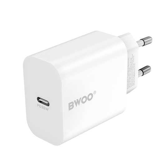 Nätverksladdare med USB-C-kabel BWOO CDA233, 20W, 3A, 1 x USB-C, Vit
