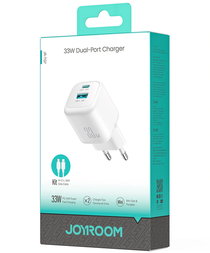 Nätverksladdare med Lightning-kabel Joyroom JR-TG7, 33W, 3A, 1 x USB-A - 1 x USB-C, Vit