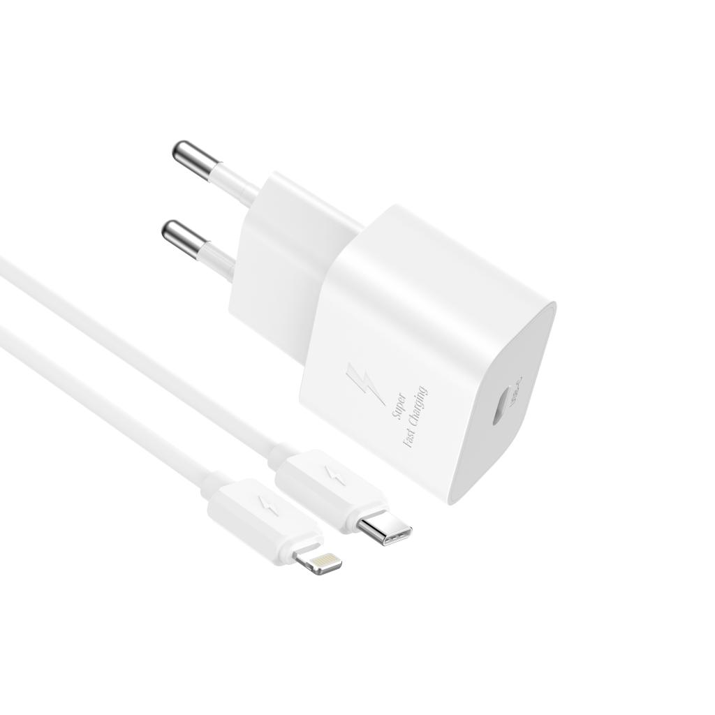 Nätadapter med Lightning-kabel XO Design L167, 25W, 3A, 1 x USB-C, Vit