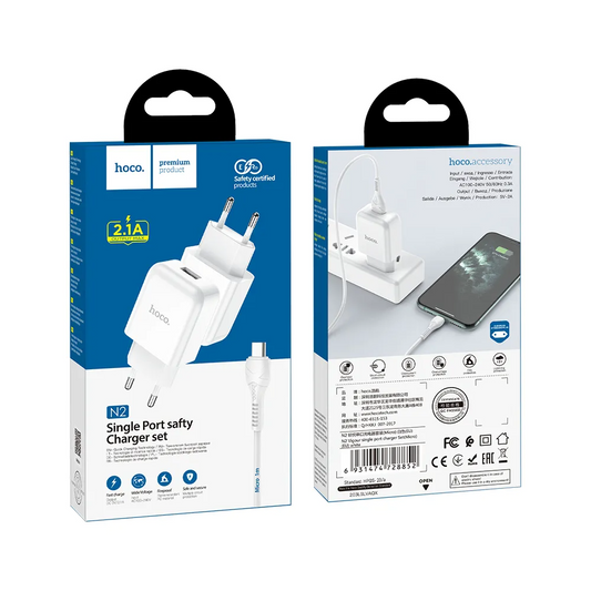 Nätverksladdare med microUSB-kabel HOCO N3, 18W, 3A, 1 x USB-A, Vit