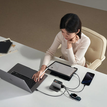 Nätadapter med USB-C-kabel Cuktech AD1204U Display, 120W, 6A, 1 x USB-A - 2 x USB-C, Silver