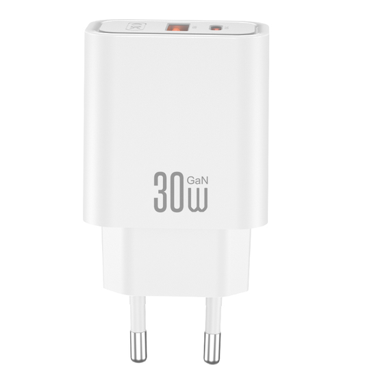 Nätadapter med USB-C-kabel XO Design CE42, 30W, 3A, 1 x USB-A - 1 x USB-C, Vit