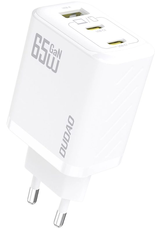 Nätadapter med USB-C-kabel Dudao A29C, 65W, 3,25A, 1 x USB-A - 2 x USB-C, Vit