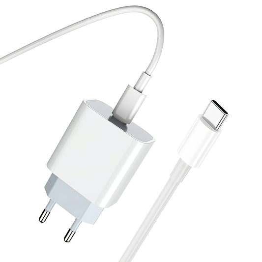 Nätadapter med USB-C-kabel Prestico F8S, 20W, 3A, 1 x USB-C, Vit