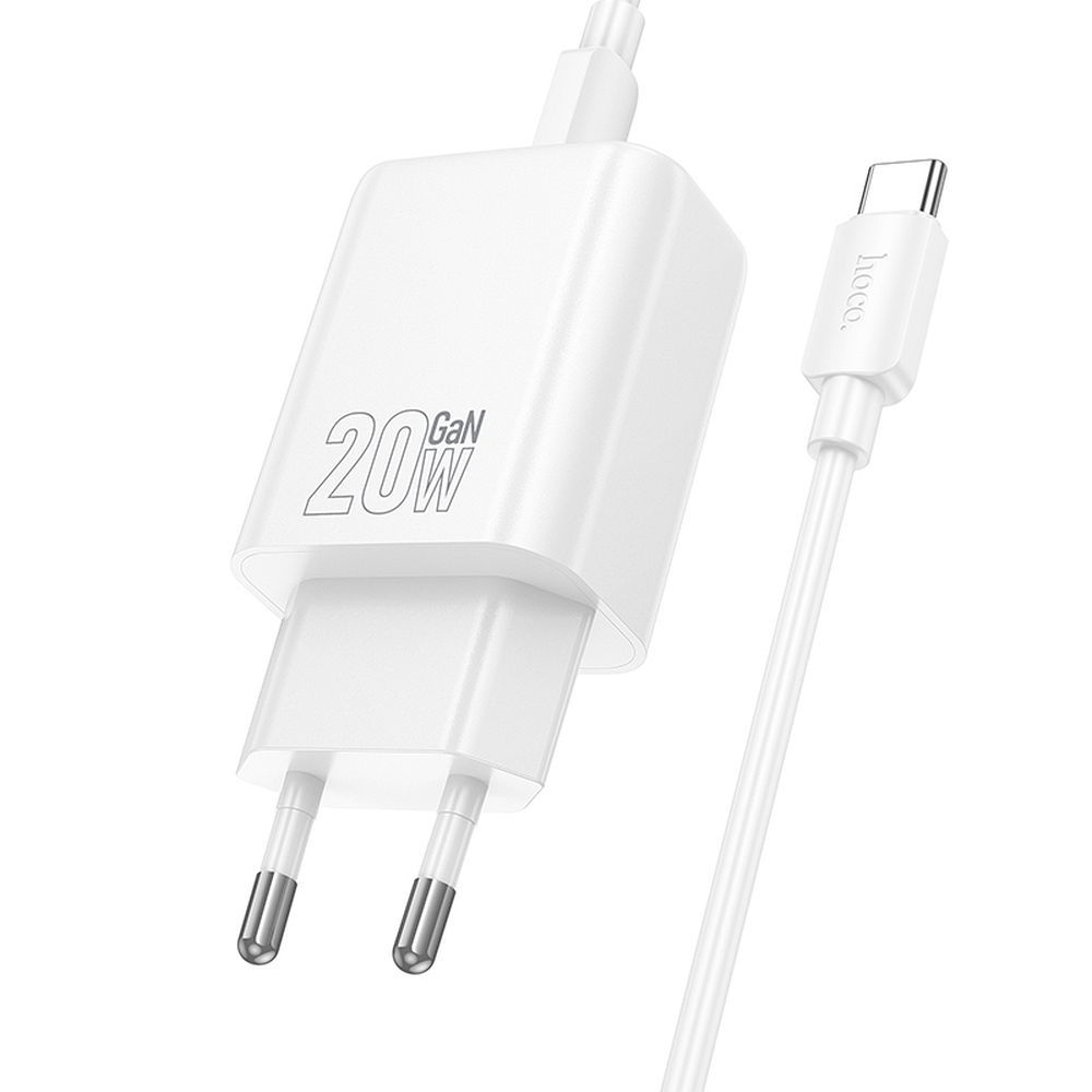 Network Charger with USB-C Cable HOCO N61, 20W, 3A, 1 x USB-A - 1 x USB-C, White