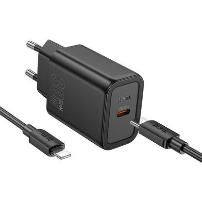 Nätverksladdare med Lightning-kabel HOCO N62, 30W, 3A, 1 x USB-C, Svart