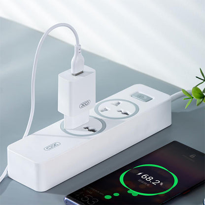Nätverksladdare med microUSB-kabel XO Design L99, 12W, 2.4A, 1 x USB-A, Vit