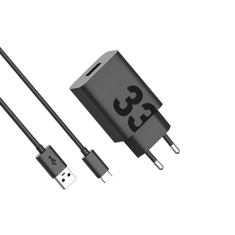Motorola Nätverksladdare med USB-C-kabel, 33W, 3A, 1 x USB-A, Svart PG38C06448