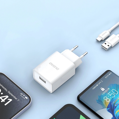 Nätverksladdare med USB-C-kabel Dudao A4EU, 10W, 2.1A, 1 x USB-A, Vit