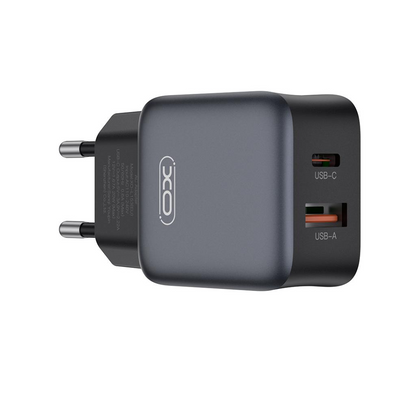 Nätverksladdare med Lightning-kabel XO Design L156, 30W, 3A, 1 x USB-A - 1 x USB-C, Svart