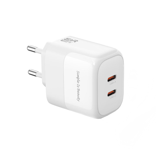 Nätverksladdare med Lightning-kabel XO Design L140, 35W, 3A, 2 x USB-C, Vit