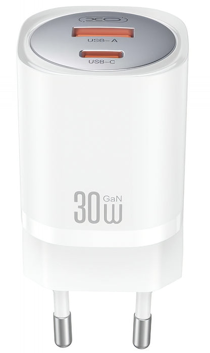 Nätverksladdare med Lightning-kabel XO Design CE21, 30W, 3A, 1 x USB-A - 1 x USB-C, Vit