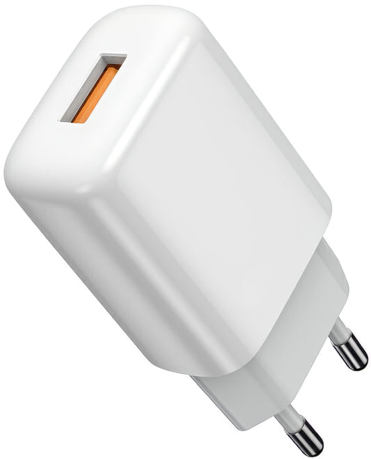 Nätverksladdare med USB-C-kabel Prestico F9S, 12W, 2.4A, 1 x USB-A, Vit
