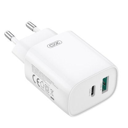 Nätverksladdare med Lightning-kabel XO Design CE30, 30W, 3A, 1 x USB-A - 1 x USB-C, Vit