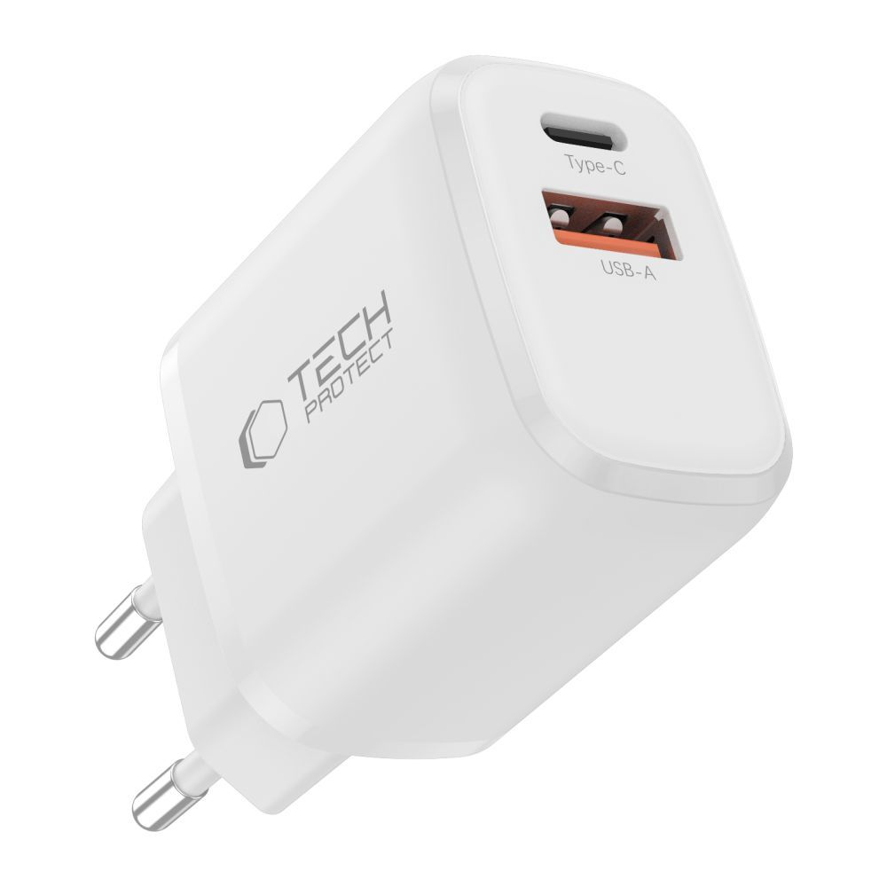 Nätadapter med Lightning-kabel Tech-Protect NCA20, 20W, 3A, 1 x USB-A - 1 x USB-C, Vit