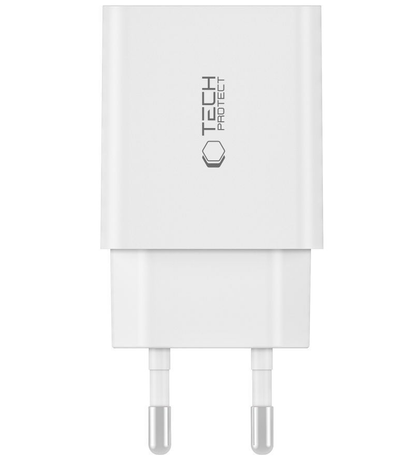 Nätadapter med USB-C-kabel Tech-Protect C35W, 35W, 3A, 2 x USB-C, Vit