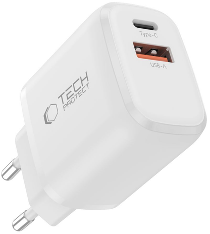 Nätadapter med USB-C-kabel Tech-Protect NCA20, 20W, 3A, 1 x USB-A - 1 x USB-C, Vit