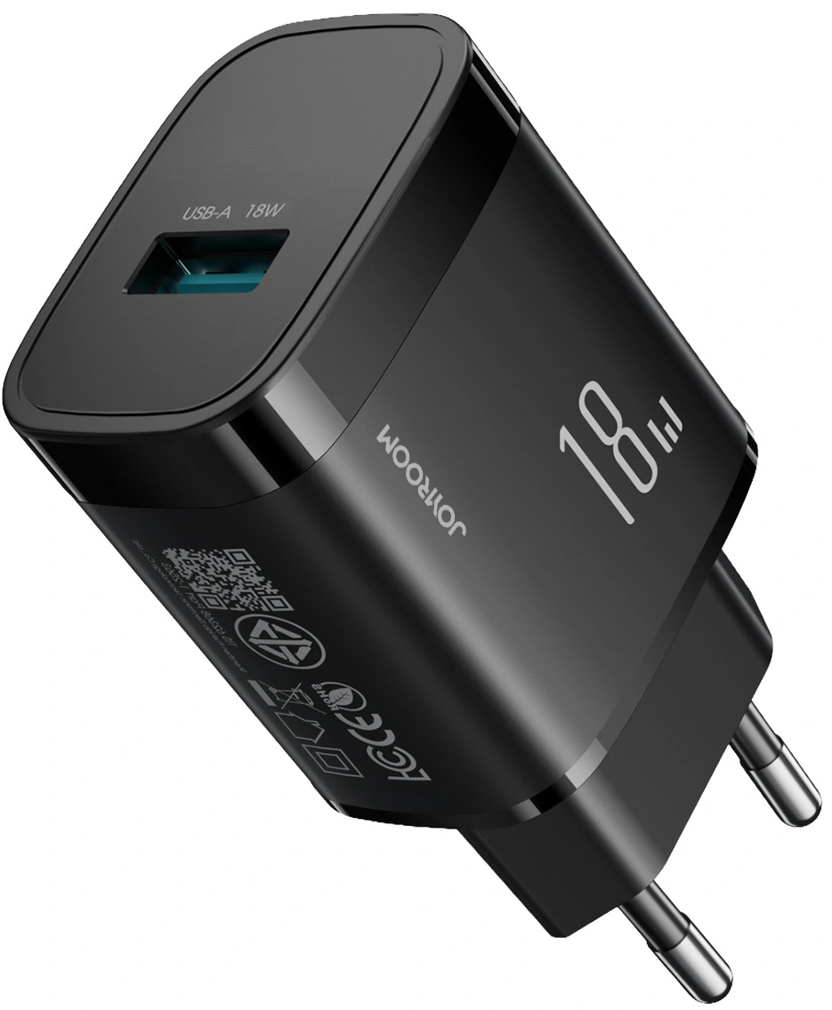 Nätadapter med USB-C-kabel Joyroom JR-TF4, 18W, 3A, 1 x USB-A, Svart