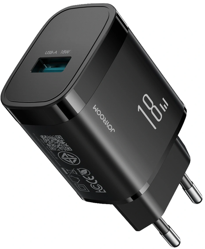Nätadapter med USB-C-kabel Joyroom JR-TF4, 18W, 3A, 1 x USB-A, Svart