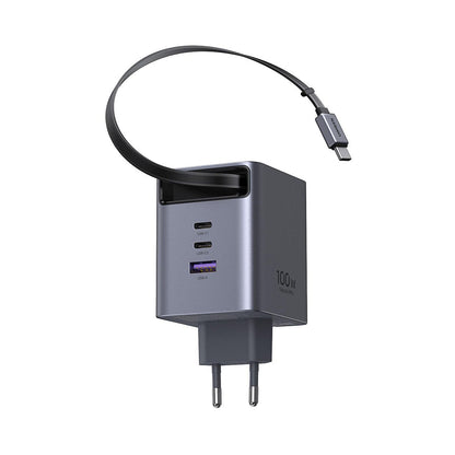 Nätadapter med USB-C-kabel UGREEN X616 (65828), 100W, 5A, 1 x USB-A - 3 x USB-C, Grå