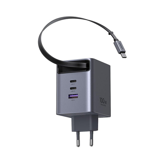 Nätadapter med USB-C-kabel UGREEN X616 (65828), 100W, 5A, 1 x USB-A - 3 x USB-C, Grå