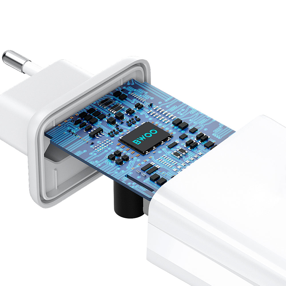 Nätadapter med Lightning-kabel BWOO CDA182, 38W, 3A, 1 x USB-A - 1 x USB-C, Vit