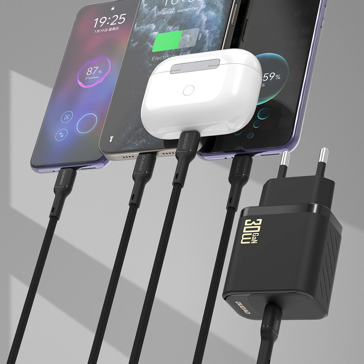 Nätadapter med USB-C-kabel Dudao A27PCEU, 30W, 3A, 1 x USB-C, Svart
